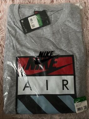 Nike Gray T-Shirt with Red, Black and Light Blue AIR Graphic